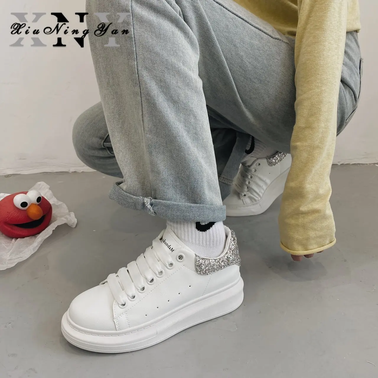 

White Casual Shoes Women Flats 2021 Spring Breathable Vulcanize Sneakers Women Lace Up Platform Female Shoes Zapatillas Mujer