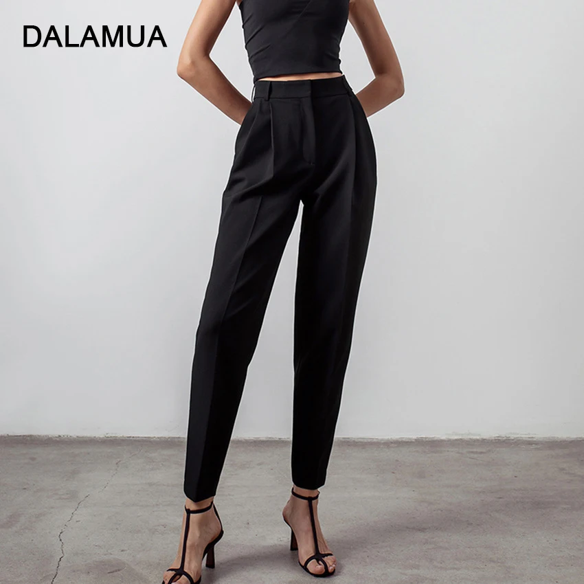 

Solid Black Pencil Pants Office Lady High Waist Elegant Business 2021 Autumn Spring Fashion Ankle-Length Womne Tailored Trousers