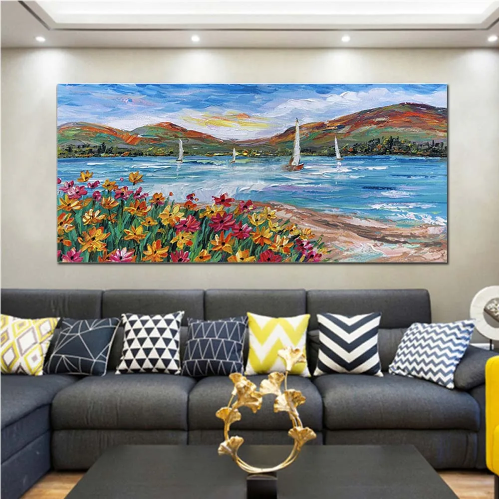 

Oil Painting on Canvas Handmade Abstract Thick Impasto Landscape Flower Oil Painting Canvas Living Room Home Decor Drop Shipping