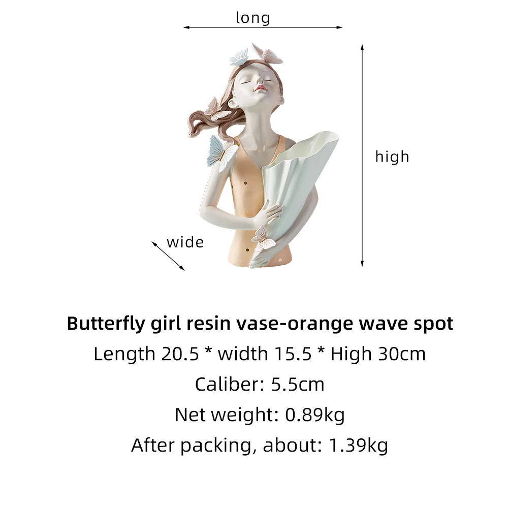 

creative Butterfly Girl Resin Sculpture Character Model Modern Home Decor Living Room Bedroom Countertop Dried flowers Vase Gift