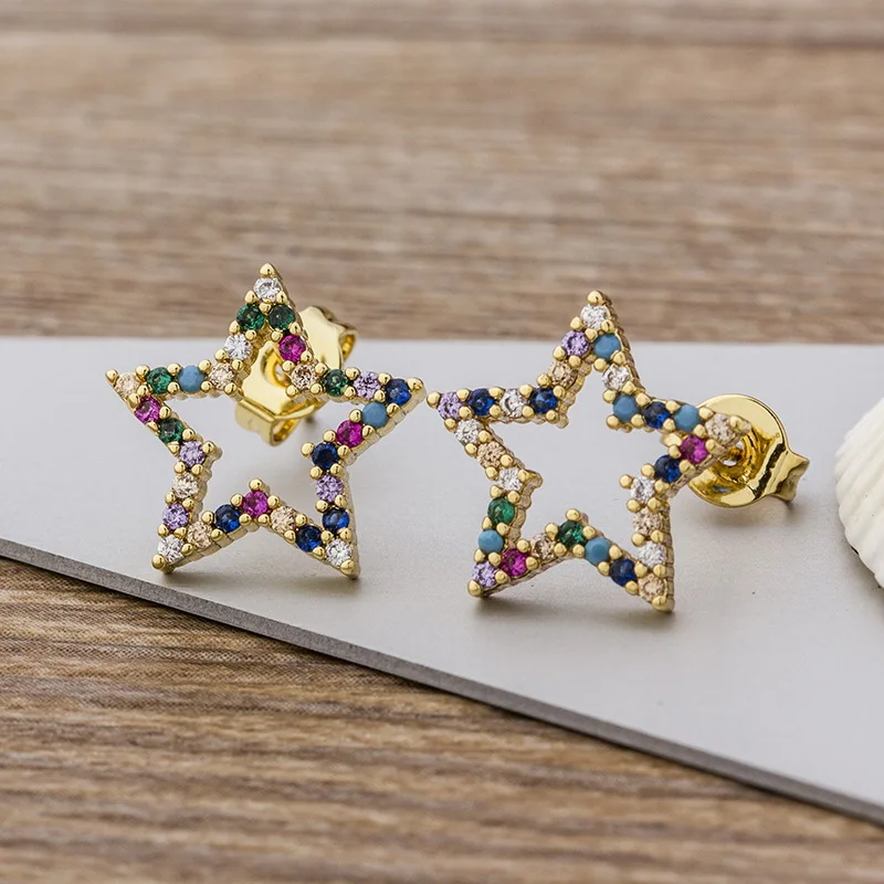 16 видов стилей на выбор Цвет Фул Micro Pave CZ Роскошные золотые Радуга серьги со