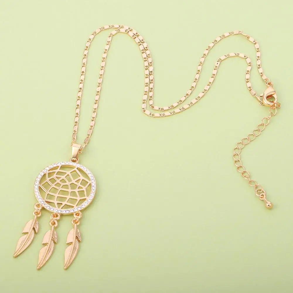 Женское серебряное ожерелье Ловец снов Золотистое Ожерелье с круглым кулоном и