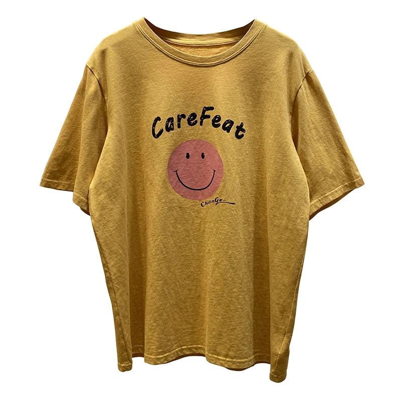 

Summer Korean Style Simple Western Style All-Match Smiley Face Letter Printed T-shirt Women's Loose Top