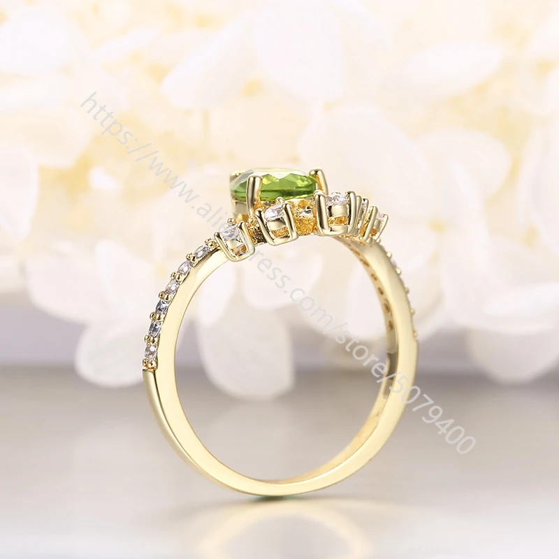 

White Gold/gold plated CZ ring Solitaire Engagement Promise Ring Royal teardrop green cubic zircon gold band wedding jewelry