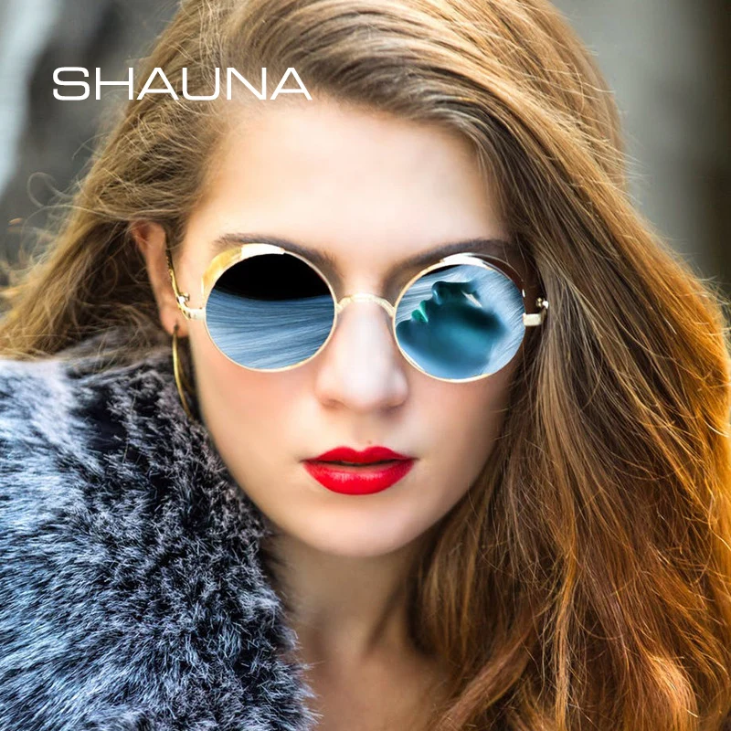 

SHAUNA Retro Rock Punk Sunglasses Women Fashion Round Goggle Sun Glasses Men