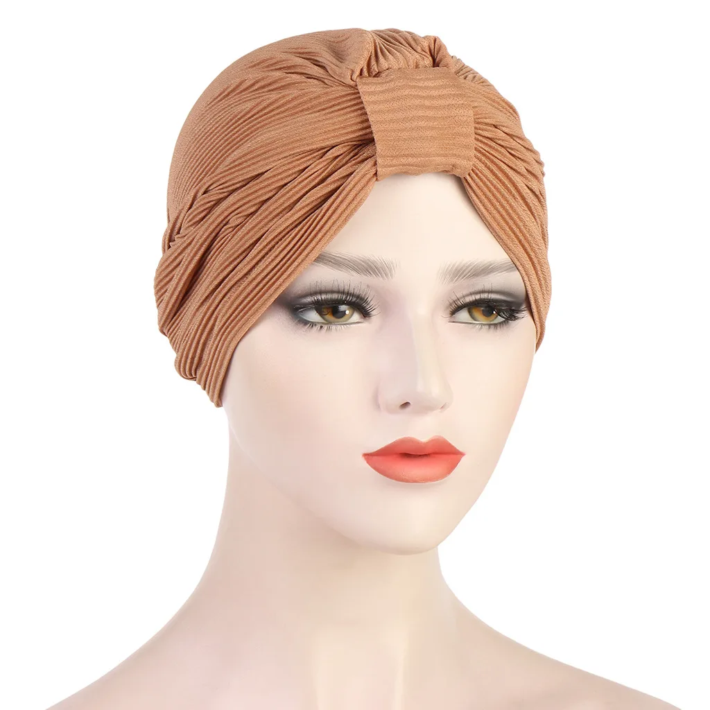 

Helisopus New Hemp Finale India Baotou Hat Pure Color Striped Fabric Stretch Turban Hat Muslim Ladies Stretch Turban Hat