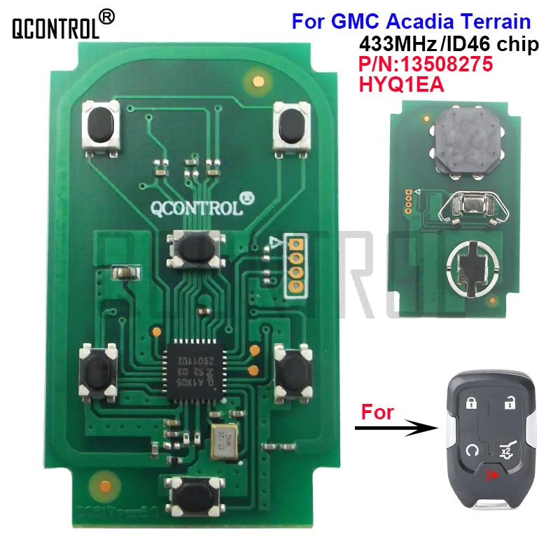 

QCONTROL Car Remote Key Circuit Board for GMC Acadia Terrain 2017 2018 2019 2020, Fob 5 Buttons - FCC ID: HYQ1EA P/N: 13508275