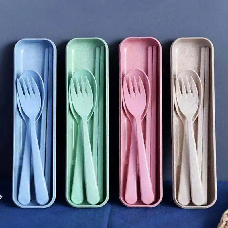 Набор посуды портативный из пшеничной соломы походный набор столовых приборов