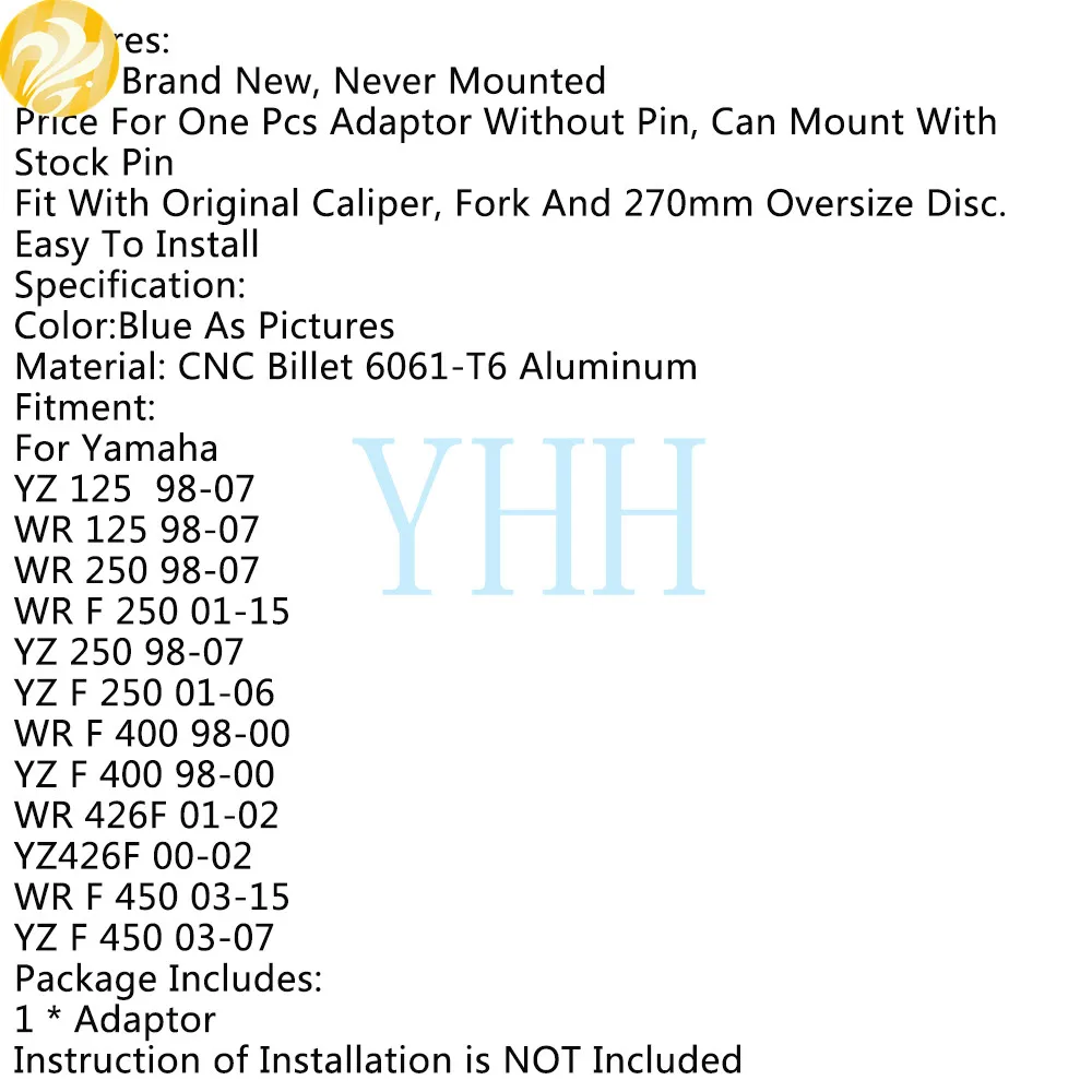 

CNC Aluminum 270mm Brake Disc Caliper Motorcycle Adaptor Bracket For Yamaha YZ 125 250 WR450F 426F 400F WR 450 F 03-15 2015 2014