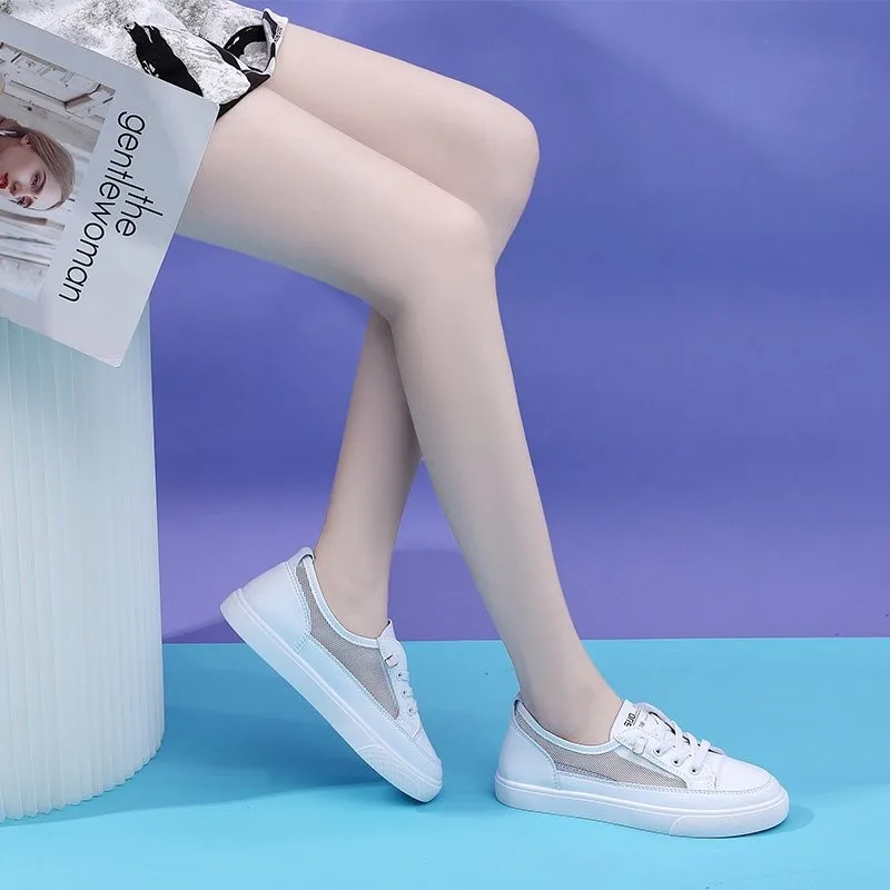 Women Genuine Leather Sneakers White Casual Shoes Fashionable Comfortable Vulcanized Shoe Woman Lace-up Flats Autumn Sneaker