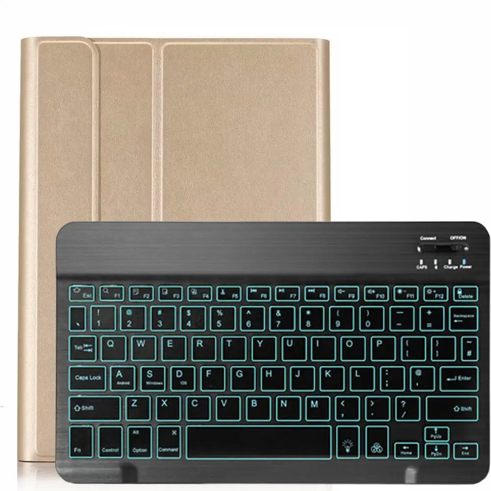 Gold with Black Чехол-клавиатура с подсветкой для samsung Galaxy Tab S6 10,5 чехол T860 T865 SM-T860 чехол Съемная Bluetooth клавиатура кожаный чехол - Цвет: Gold with Black