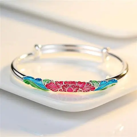 

Qixi Gift Thousand Feet Solid Cloisonne Enamel Sterling Silver Bracelet Female Hand Jewelry Internet Celebrity Couple Bracelet t