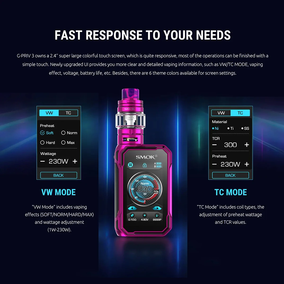 Оригинальный SMOK 230W G-PRIV 3 Vape Mod сенсорный экран 2 4 дюйма бак TFV16 Lite 5 мл электронная