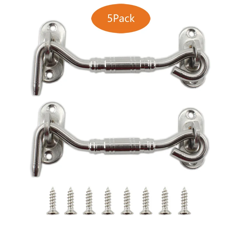 

4'' Barn Door Latch,5PCS Back Gate,Heavy Duty Stainless Steel Gate Latch Lock,Cabin Hooks Eye Latch Hooks with Screws for Window