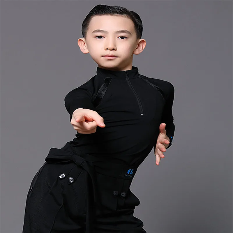 

New product boy Latin dance top Winter long-sleeved children's high-necked national standard Modern dance practice costume shirt