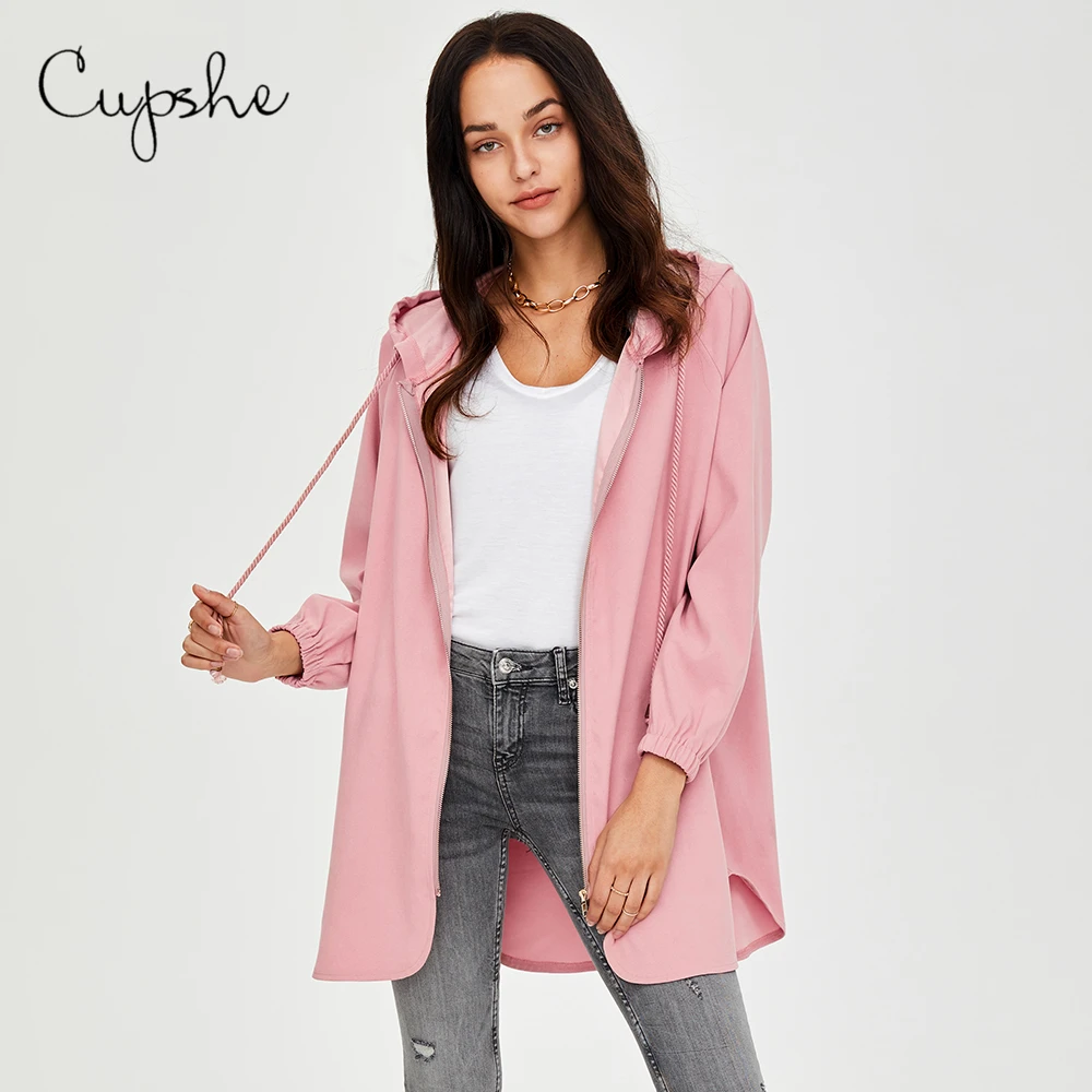 CUPSHE, одноцветные, розовые, негабаритные, на молнии, с капюшоном, пальто, куртки, женские, повседневные, с длинным рукавом, толстовки,, весна, осень, спортивная одежда