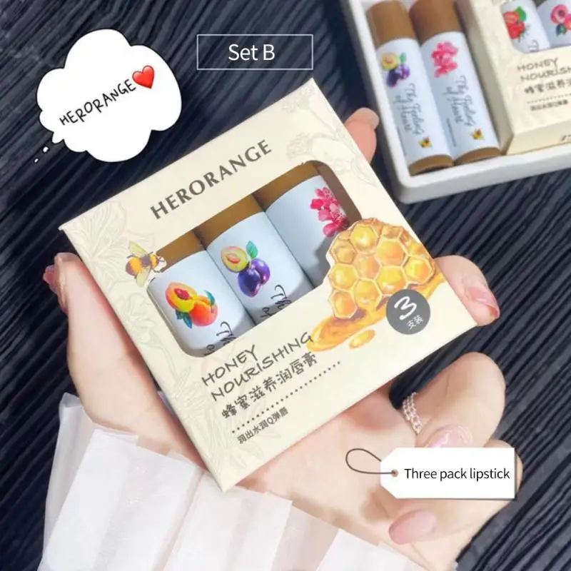 

HERORANGE 3PCS Lip Balm Set Honey Nourish Lasting Moisturizing Hydrating Lipstick Reduce Lip Lines Moist Lips Makeup Cosmetic