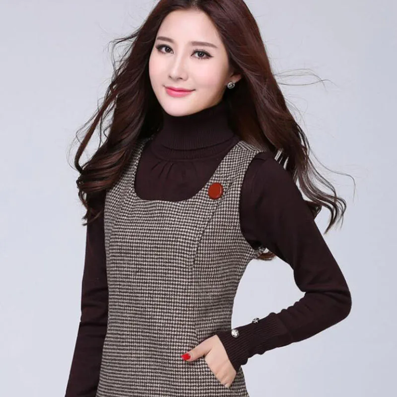 Модное женское платье 2019 новое шерстяное без рукавов большого размера тонкое на