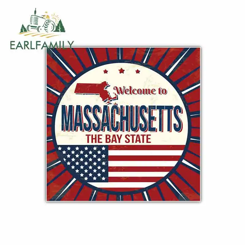 

EARLFAMILY 13cm x 13cm for Massachusetts USA State Vintage Welcome Emblem Car Stickers Vinyl JDM Bumper Trunk Truck Graphics