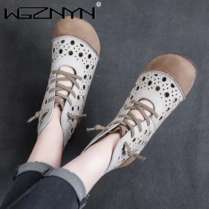 

2021 Fashion Shoes Retro Leather High-top Sandals Round Toe Hollow Ethnic Style Single Shoes Women's Shoes for Women Sandals NEW