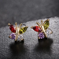 love annie gold color cute butterfly women stud earrings korean multicolour aaa zircon earring women girl gift jewelry