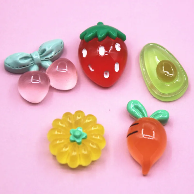 

10pcs Resin Strawberry/Radish/Cherry/Pumpkin/Avocado Flat Back Cabochon Art Decoration Charm Craft