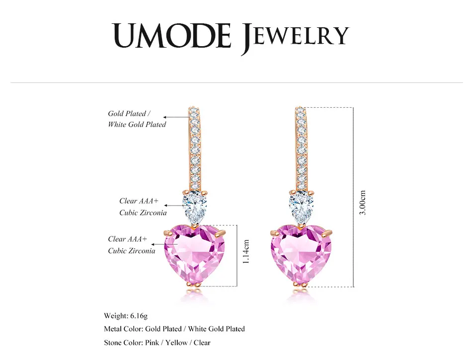 UMODE, модные серьги-кольца в форме сердца для женщин и девочек, свадебные обручи, милые фианиты, подарочные украшения для ушей, Femme, новинка, Прямая поставка UE0610
