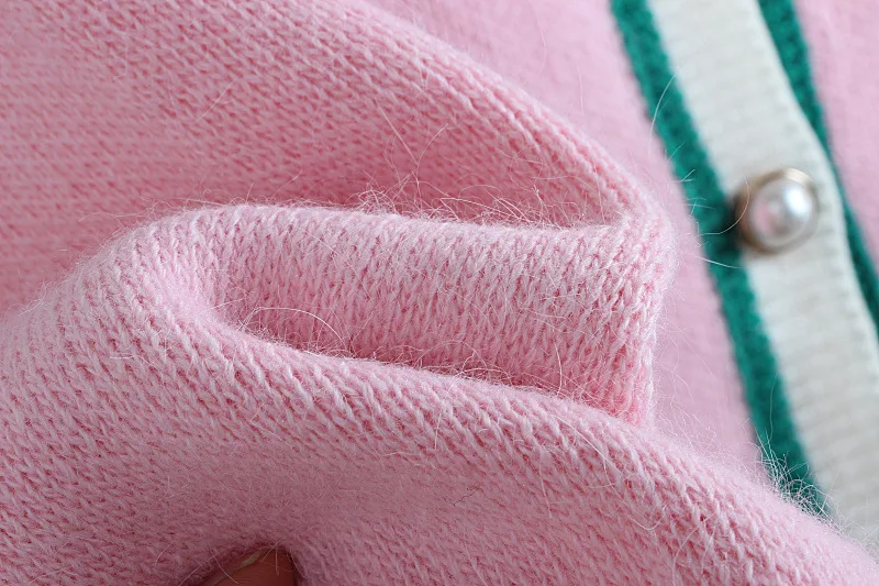 Женский трикотажный кардиган с круглым вырезом Розовый Повседневный вязаный