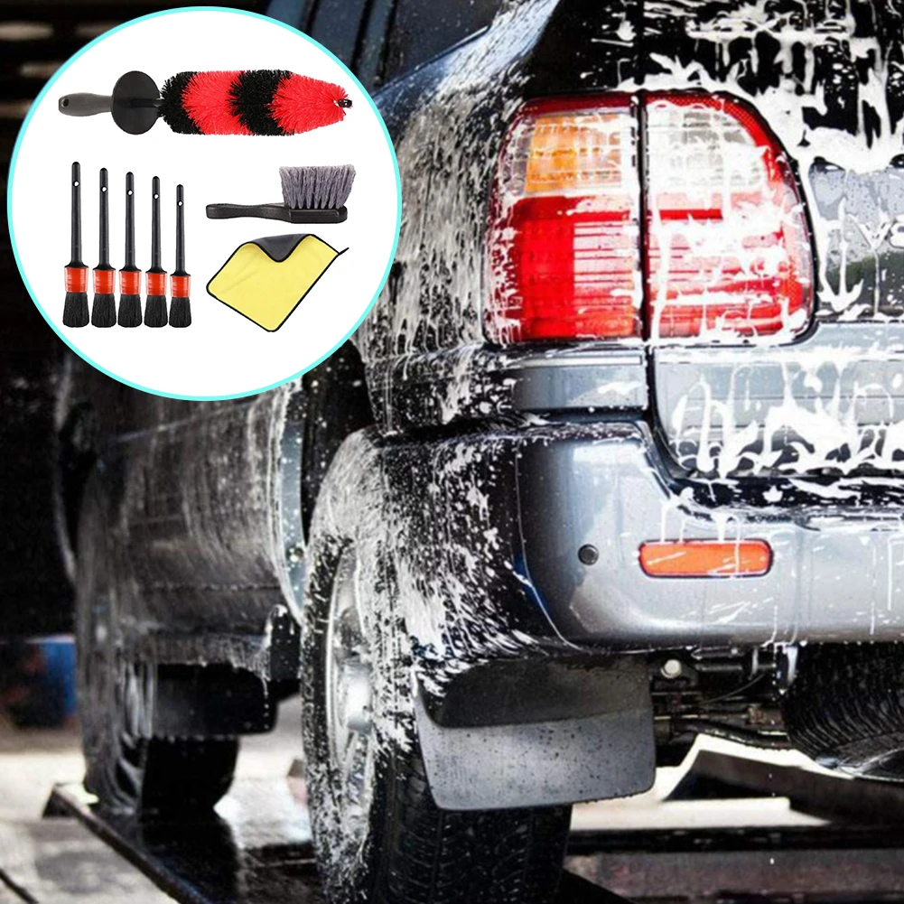 

8pcs Multifunctional Rim Cleaning Tool Engine Interior Exterior Car Detailing Brush Set Dashboard With Towel Ergonomic Reusable