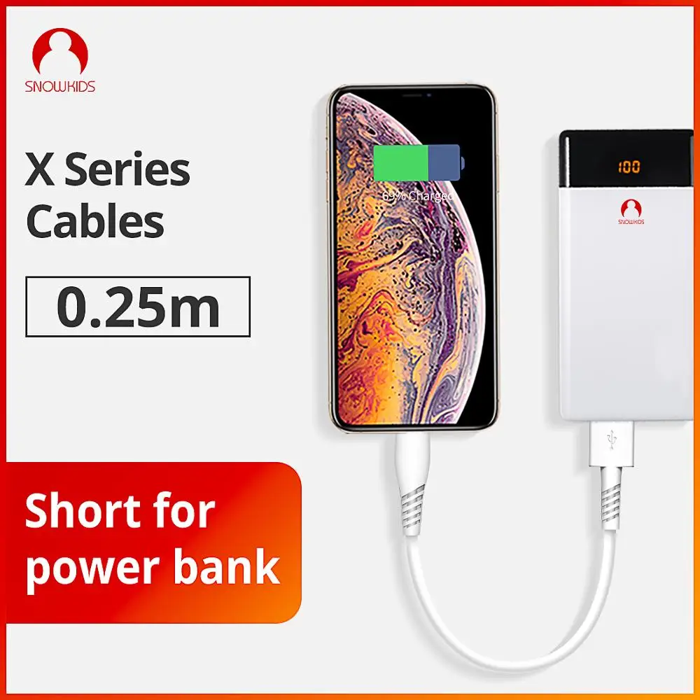 Snowkids короткий USB-кабель для быстрой зарядки iPhone X 8 7 6 5 XR XsMax внешнего аккумулятора