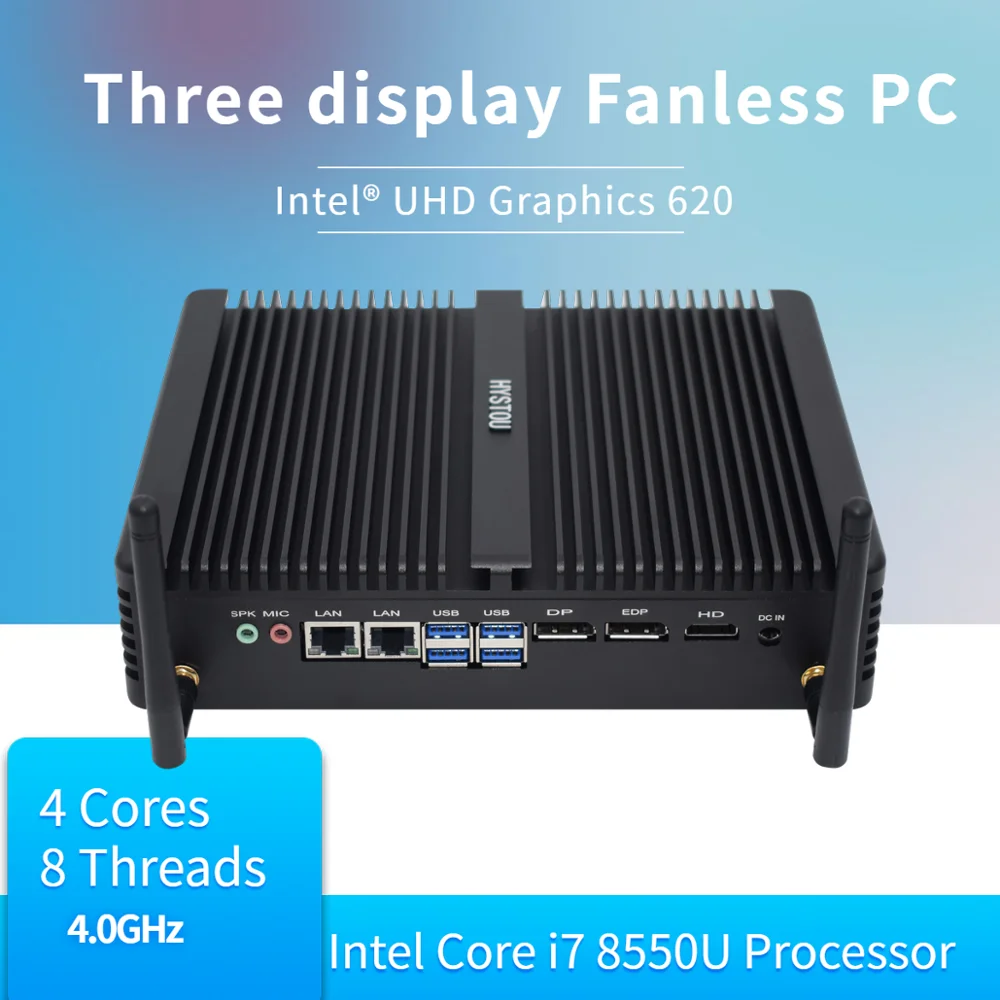 Hystou 8TH Gen промышленный компьютер i7 8550U безвентиляторный ПК сервер i5 8250U linux HDMI 2 0 DP 3