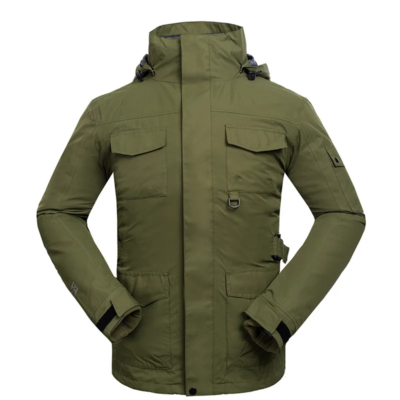 ArmyGreen Мужская куртка для пешего туризма с несколькими карманами, теплая куртка, ветрозащитная водонепроницаемая куртка, флисовая Съемная куртка из двух частей - Цвет: ArmyGreen