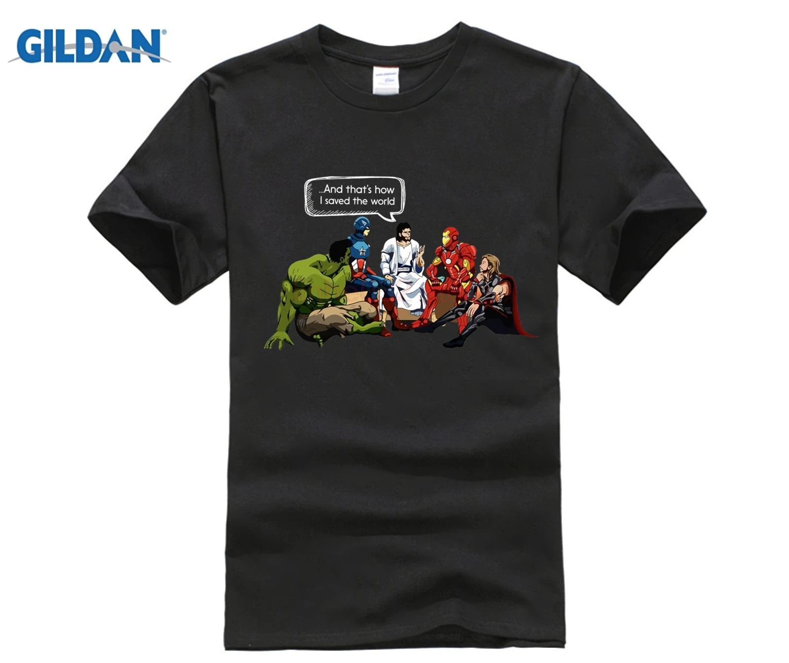 GILDAN и вот как я спасла мир футболка Иисус Супергерои Кристиан Новый | Мужская
