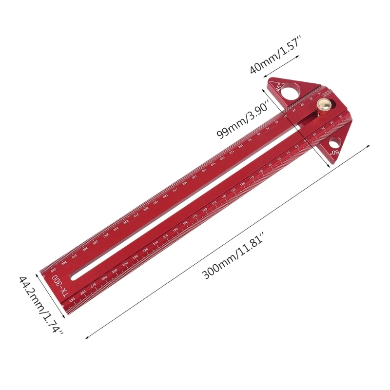 

Woodworking Scribing Ruler Aluminum Alloy 300MM Hole Scribing Multi-angle Ruler Line Drawing Measuring Gauge Tools 85DD