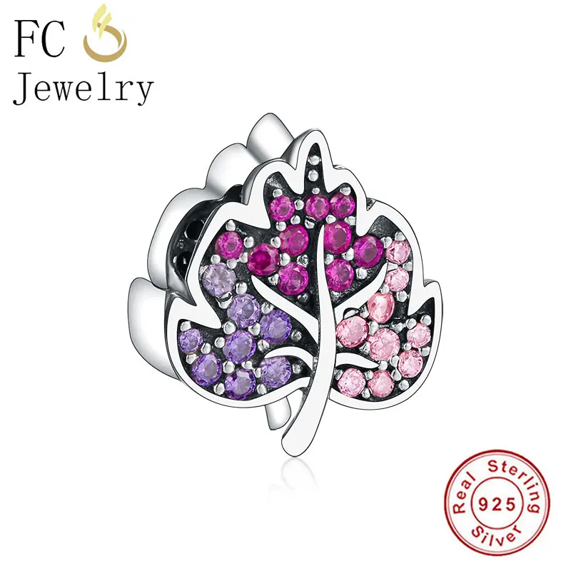 FCJ1209 FC ювелирные изделия подходят Pandora талисманы браслет 925 пробы Серебро Многоцветный лист циркония Кристалл бисера для женщин делая Berloque - Цвет: FCJ1209