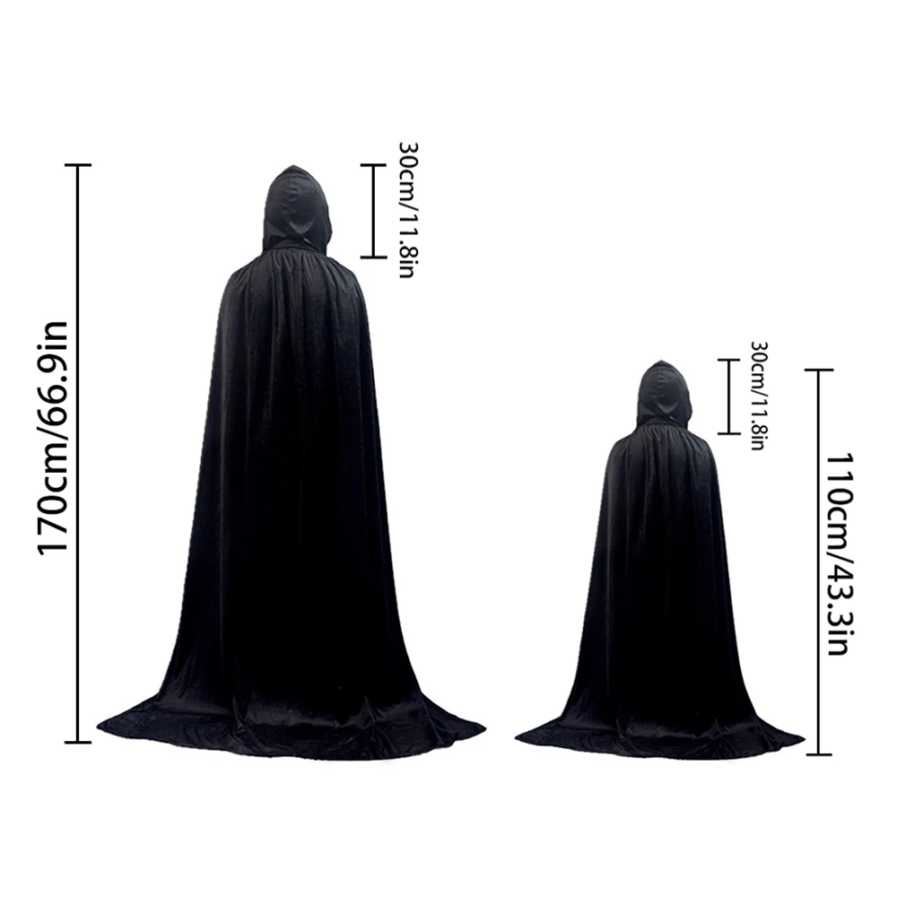 Halloween Cloak Costumes For Adults Children Solid Color Long Death Hooded Capes Mantle Wicca Robe Halloween Party Decoration images - 6