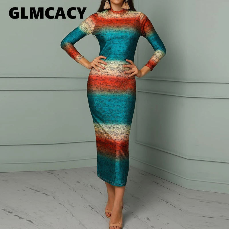 Женское сексуальное облегающее платье с высоким воротом длинным рукавом
