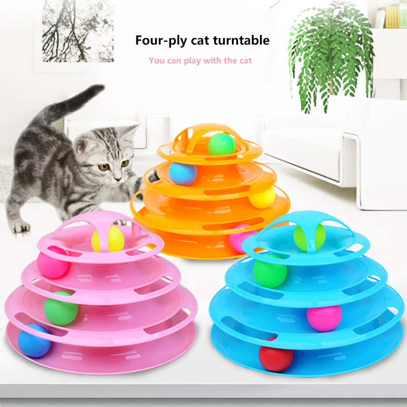 Funny Interactive Cat Toys 4-layer Turntable Toy Catching Ball Game 4-Level Tower Tracks | Дом и сад
