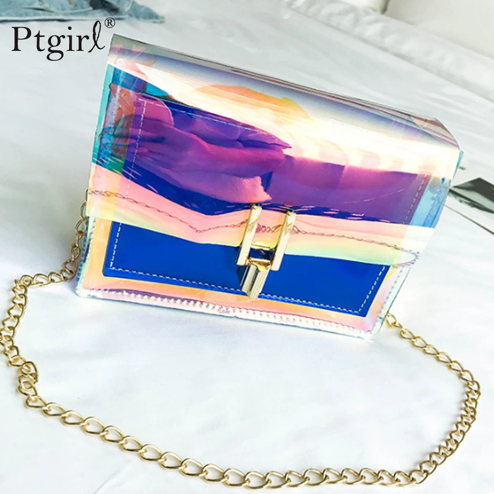 Женская сумка через плечо модная прозрачная с лазерным рисунком мессенджер на