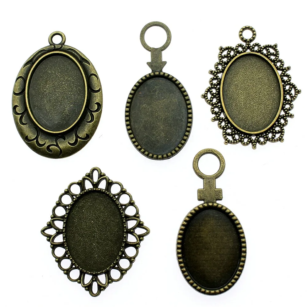

10pcs Fit 18x25mm Oval Glass Cabochon Base Setting Pendant Tray For Jewelry DIY Making Antique Bronze Color FM1015