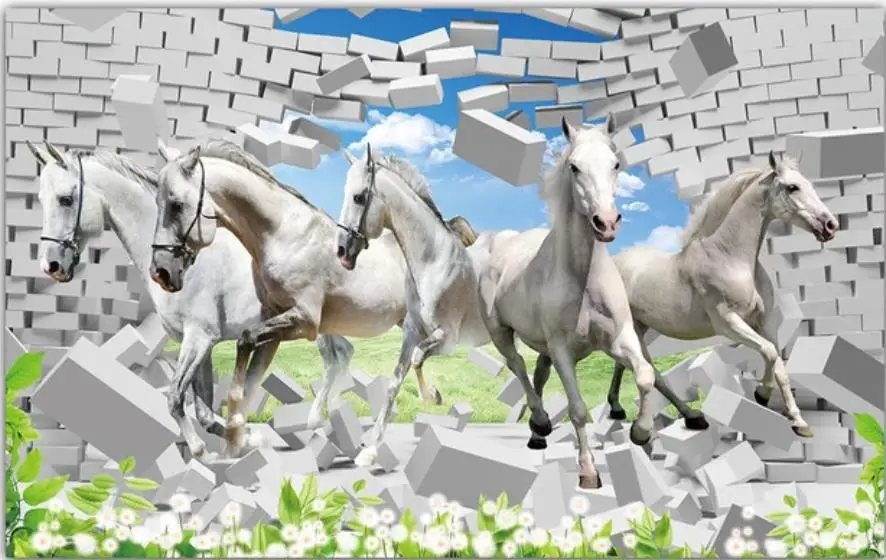Современные обои для гостиной с изображением белой лошади 3D модный стерео пейзаж