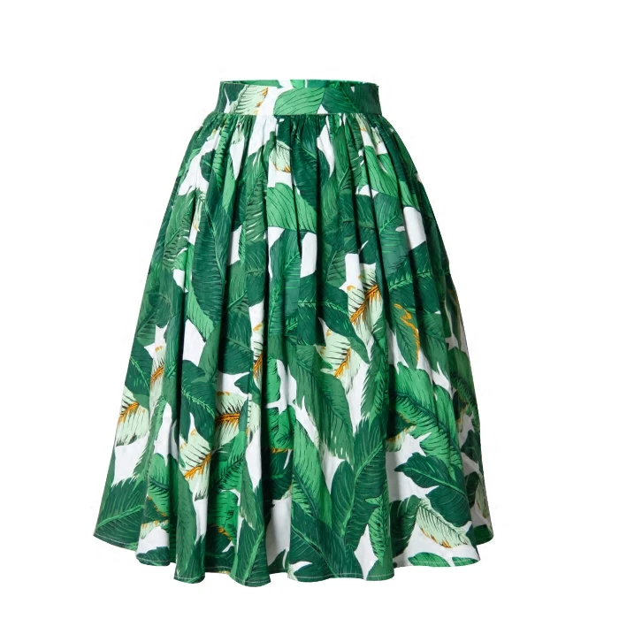 

Женская летняя модная повседневная юбка размера плюс 3XS-10XL в стиле ретро, винтажная юбка трапециевидной формы с принтом зеленых листьев и вы...