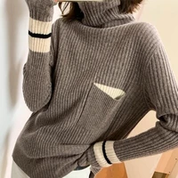 turtleneck womens pullover sweater loose pocket knitted sweater oversized womens jumper