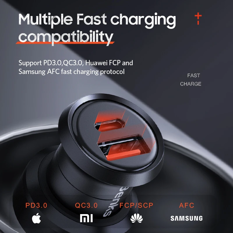 Фото Benks Car Charger Dual Port PD QC 4.0 30W Type C Fast Charging Quick Charge 3.0 For iphone 11 Pro Sumsung Huawei Xiaomi Мобильные Benks Car Charger Dual Port PD QC 4.0 30W Type C Fast Charging Quick Charge 3.0 For iphone 11 Pro Sumsung Huawei Xiaomi Мобильные