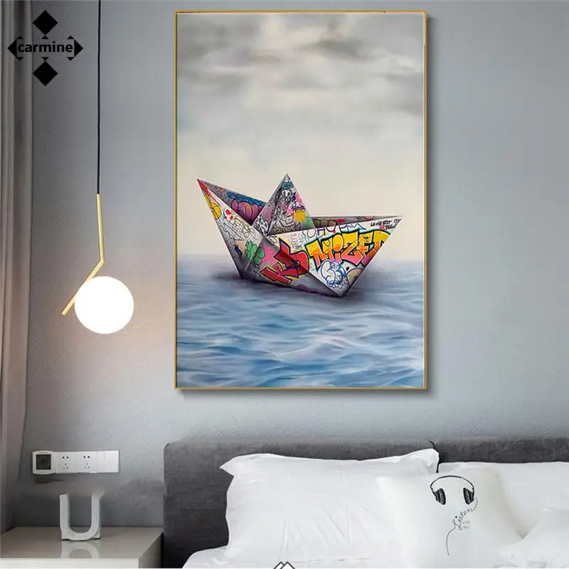 

Canvas Painting Wall Art Banksy Graffiti Modern Abstract Canvas Painting Wall Art Paper Boat Canvas Painting for Home Decoration