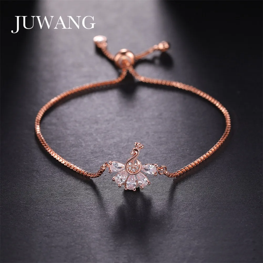 JUWANG оптовая продажа кубического циркония Шарм в форме павлина цепи браслеты для
