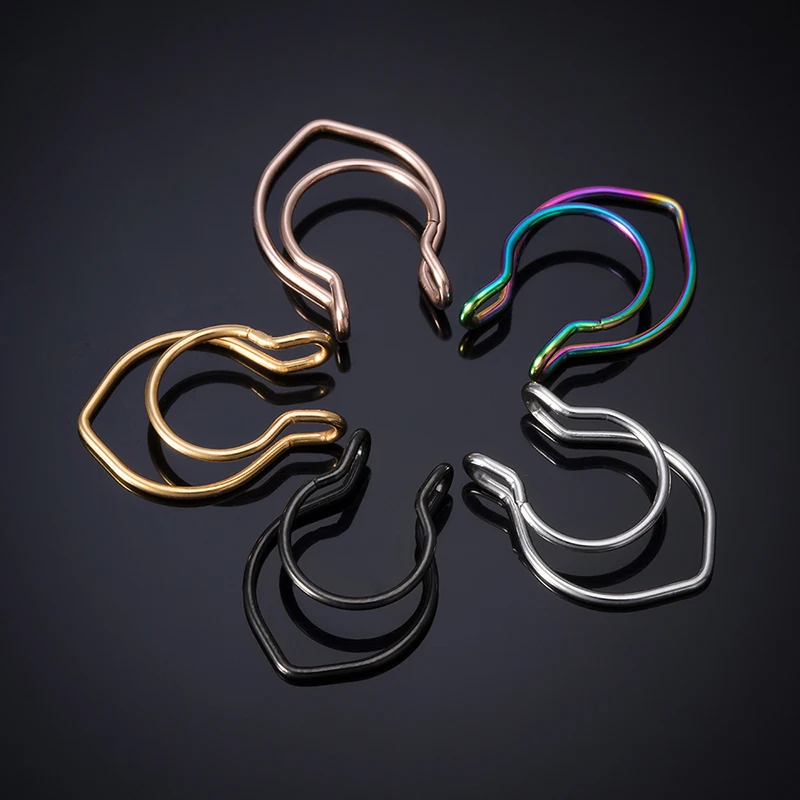 

1-6pcs Fake Nose Piercing Septum Ring Non Piercing Stainless Steel Clip on Nose Rings Hoop Faux Lip Stud for Women Body Jewelry