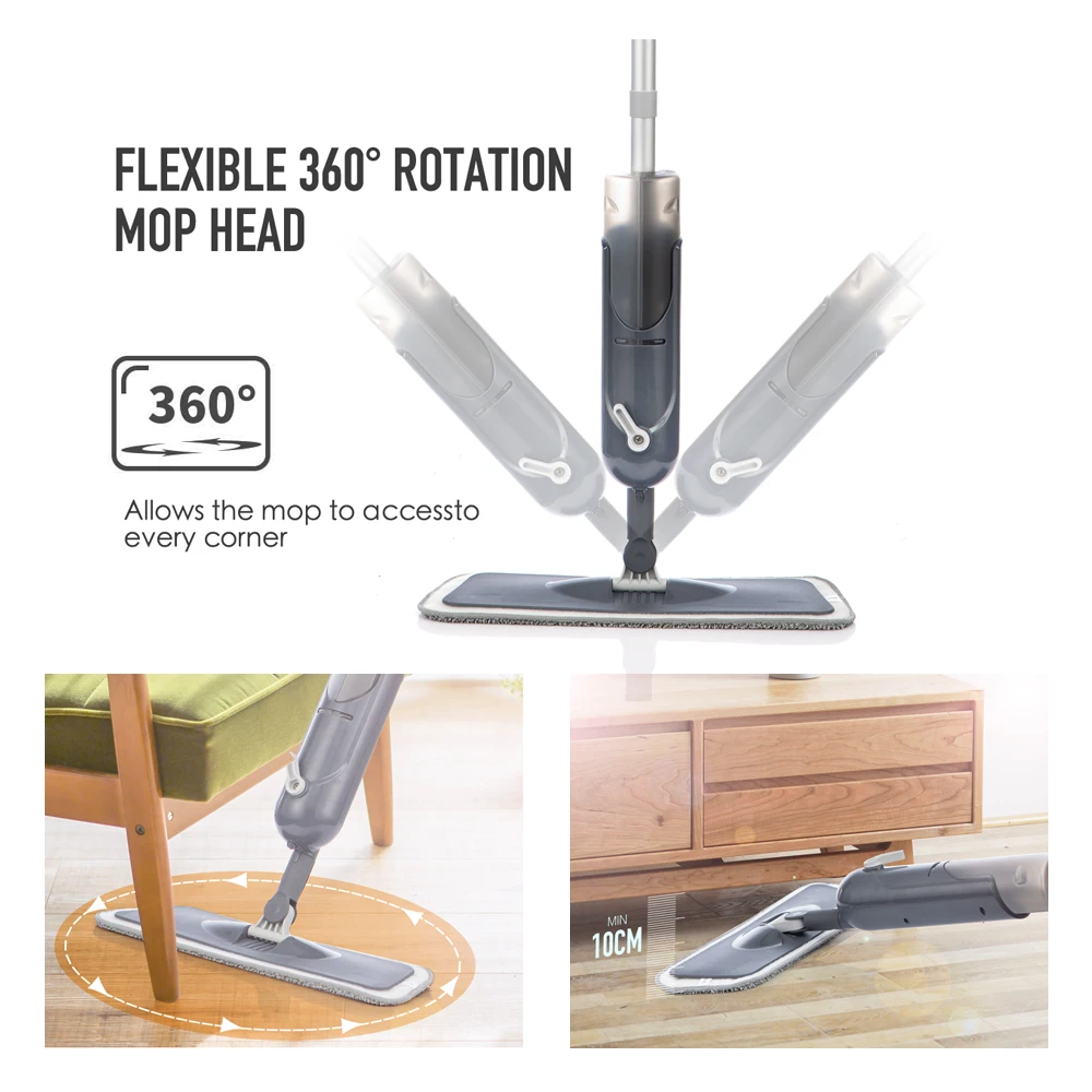 Швабра с распылителем для пола со сменными вставками из микрофибры плоская мытья