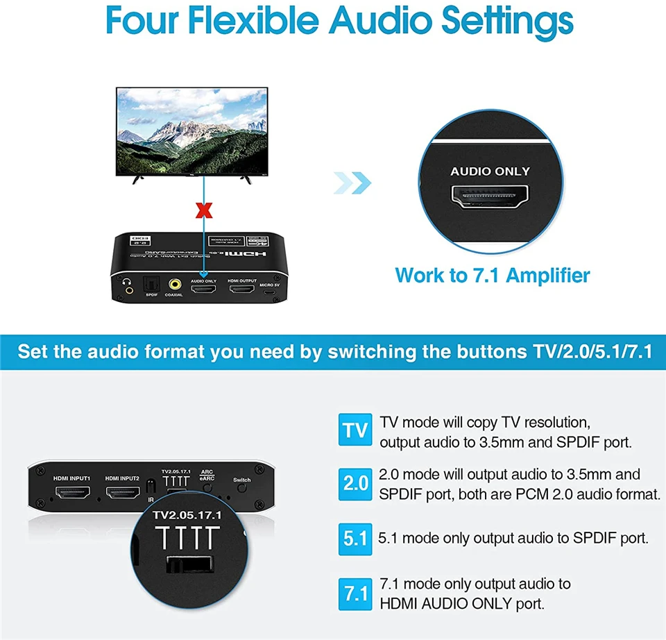 2x1 4k hdmi switch earc audio extractor with arc optical toslink hdmi 2 0 switch 4k 60hz hdmi switcher remote for apple tv ps4 free global shipping