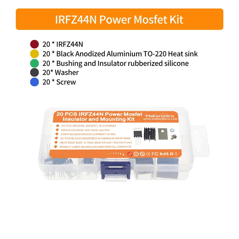 IRFZ44N     TO-220 HeatsinkInsulator,      N-Channel MOSFETT, 20
